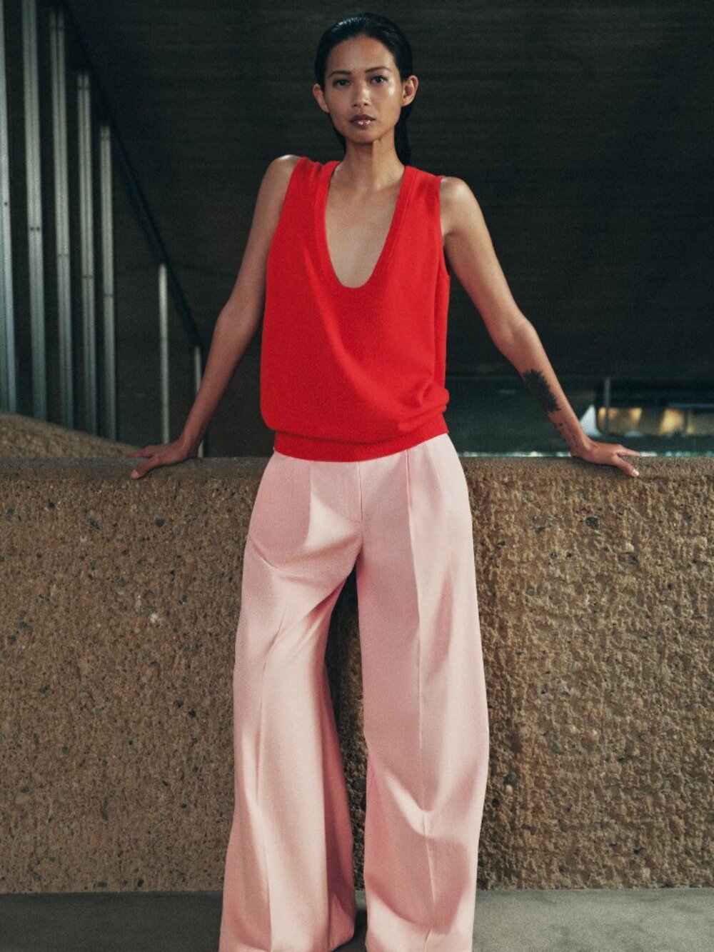 ZARA Red Loose-fitting Scoop Neck Tank Sweater